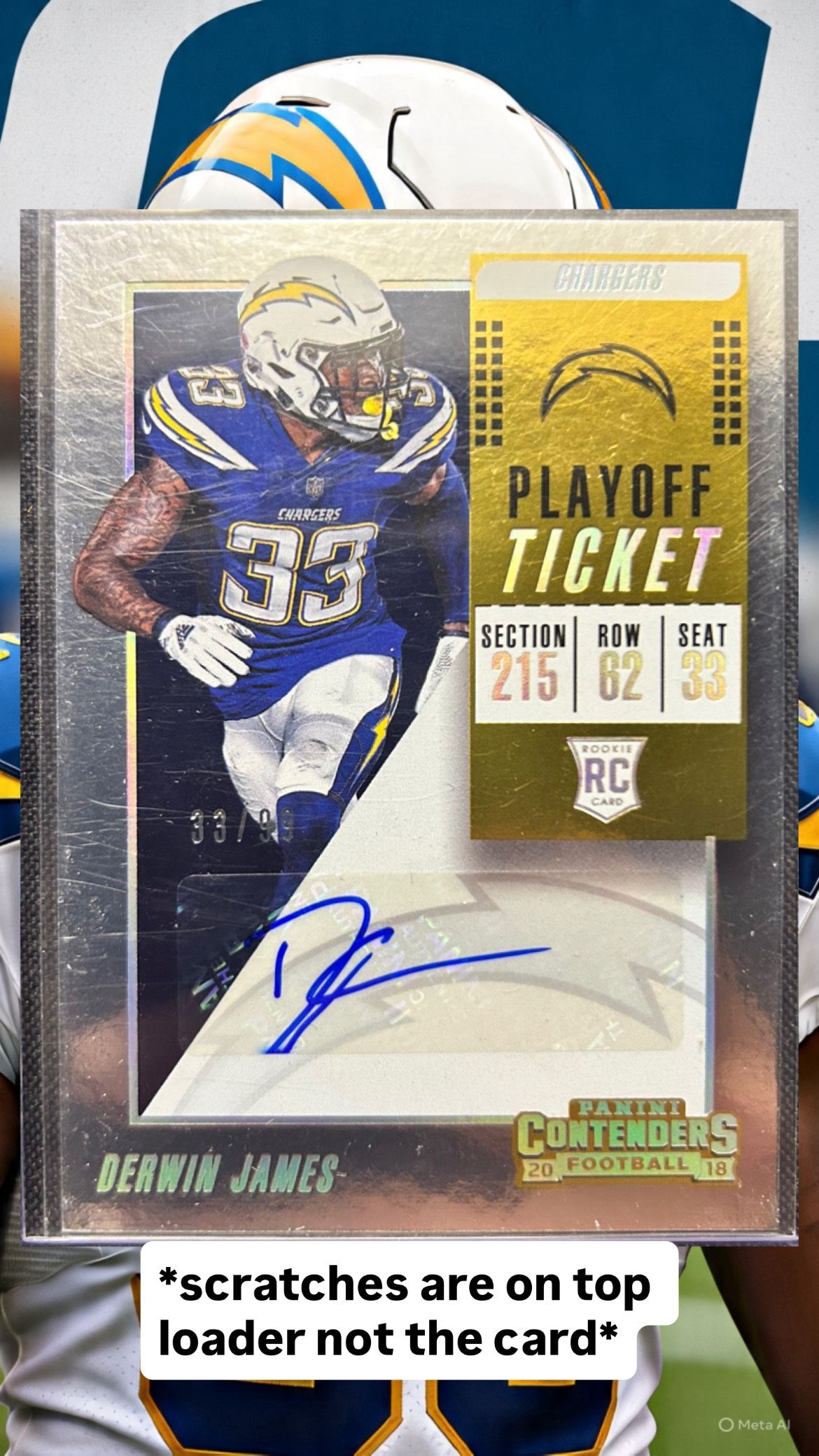 Derwin James Rookie Auto #33/99 Triple # Match – Chargers RC Contenders