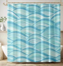 Beach Ocean Shower Curtain Abstract Blue Ocean Wave Art Print Waterproof Bath Curtain for Bathroom D