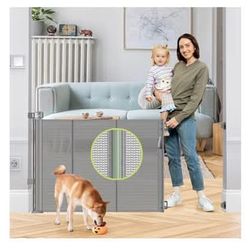 Reinforced 55" Wide Retractable Dog Gate with Support Rods, 33" Tall Retractable Baby Gate for Pet