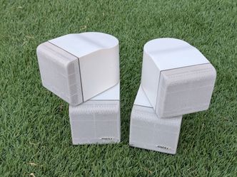 Pair of White Bose Acoustimass Double Cube Speakers Swivel Satellite Lifestyle