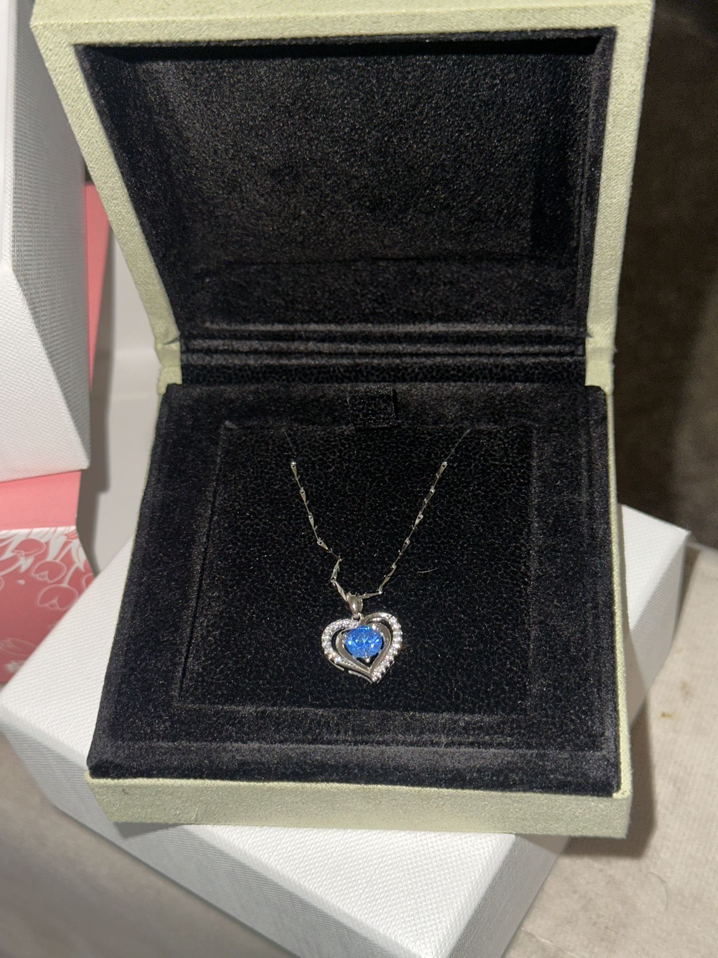 Silver Necklace, Blue Gem