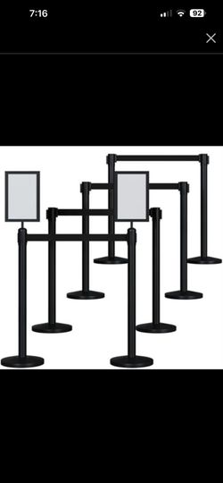 8 Pcs Crowd Control Stanchions Set, Stanchion Post Sign Holders with 8.2 ft Retractable Belt, Stainl