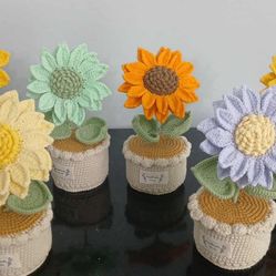 Handmade Crochet Sunflower In Pot
