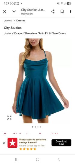 City Studios
Juniors' Draped Sleeveless Satin Fit & Flare Dress