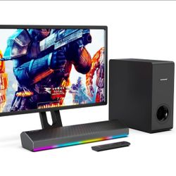 TAGWOOD RGB Gaming Soundbar with Subwoofer, 2.1 Channel 80W Bluetooth Sound Bar with Dynamic LED Lights Sync to Music & Games, HDMI ARC/Optical/AUX/US