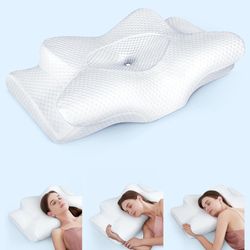 Ultra Pain Relief Cervical Neck Pillow for Sleeping, Adjustable Ergonomic Memory Foam Reading Pillow for Adults, Cooling Orthopedic Side Sleeper Pillo