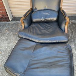 Vintage leather Chair, Ottoman & Lumbar Pillow 