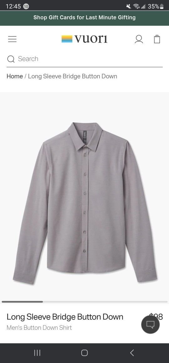 New! Vuori Long Sleeve Bridge Button Down
