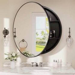 New Bathroom Mirror Cabinet 30 x 30 Black Round Bathroom Medicine Cabinet w/ Mirror Adjustable Shelf