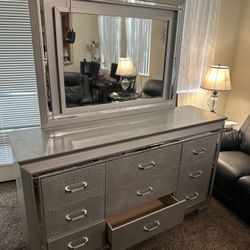 Silver Rhinestone Vanity W/LED lights