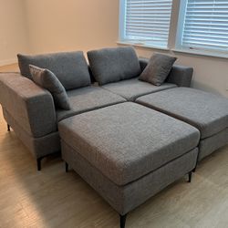 Gray Modular Sofa With 2 Ottomans (Free Delivery)
