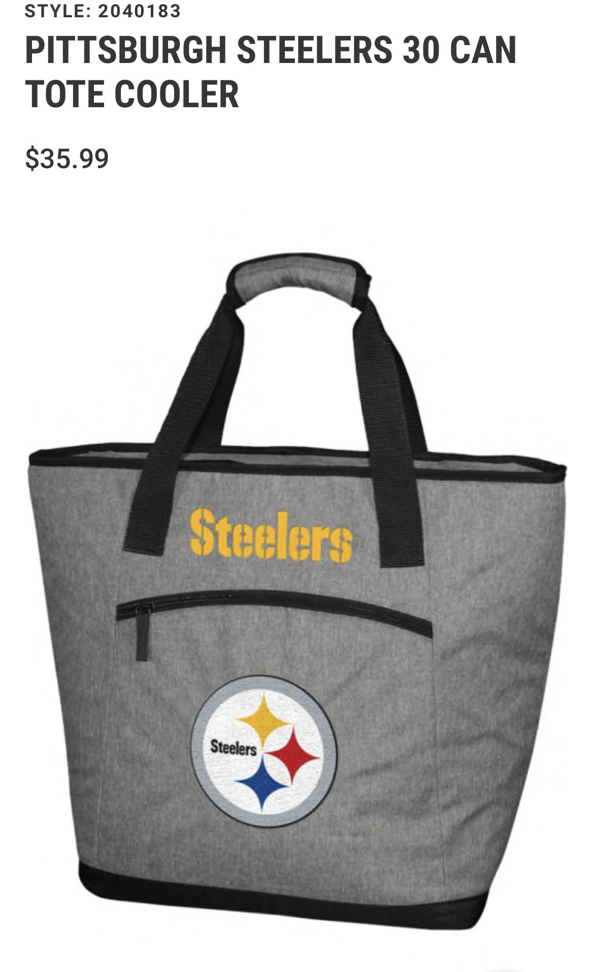NFL Pittsburgh Steelers Insulated  Cooler Tote 30 Cans, Tailgate bag, NFL NWT