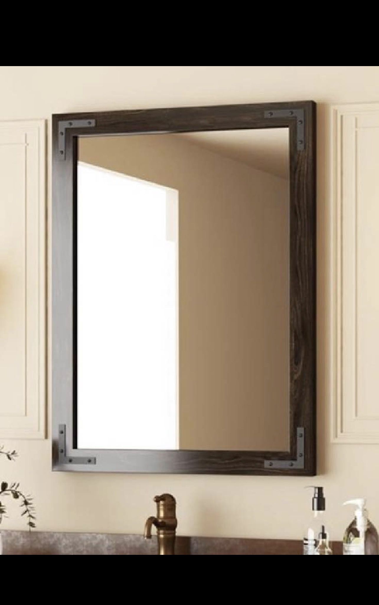 Rustic Wooden Framed Wall Mirror, Natural Wood Bathroom Vanity Mirror - 32" x 24" - Black
