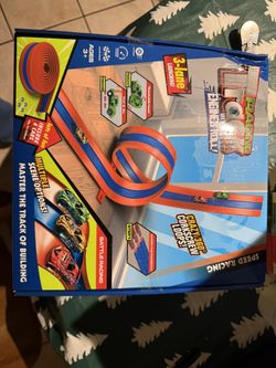 16.4 ft 3-Lane Flexible Race Track for Kids Ages 3-12 with 6 Pull-Back Cars Suction Cups Compatible with Diecast 1/64th Toddlers Car Toys Christmas Bi