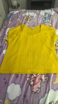 Yellow Eyelet Textured Short Sleeve Top from Cato