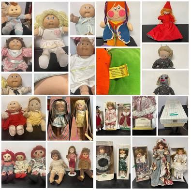 Assorted Dolls, babydolls. Porcelain, Cabbage Patch (sold), Raggedy Ann / Andy, Dressy Bessy, Topsy Turvy. Baby doll, Rag doll. Seymour Mann dolls. CO