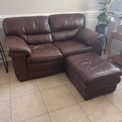 Leather Sofa and Matching Ottoman 