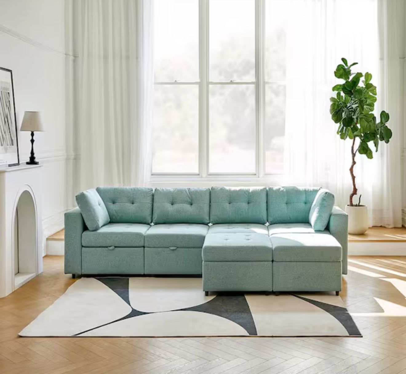Brand New in box - Jayden Creations Franco 134. 4 in. Wide Square Arm Polyester L-Shaped Storage Sectional Sofa in Sage