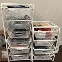 6 drawer and a 4 drawer wire storage unit metal frame in white 
