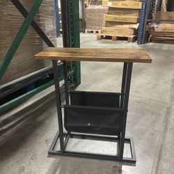 #042704 Small Narrow Side Table for Small Spaces, Slim End Table Magazine Table Nighstand with Storage Holder, Accent Skiny Snack Couch Beside Table, 