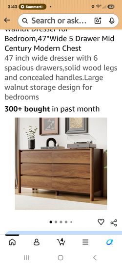 New 6 drawer mid Century modern walnut dresser with 2 night stands with 2 drawers each