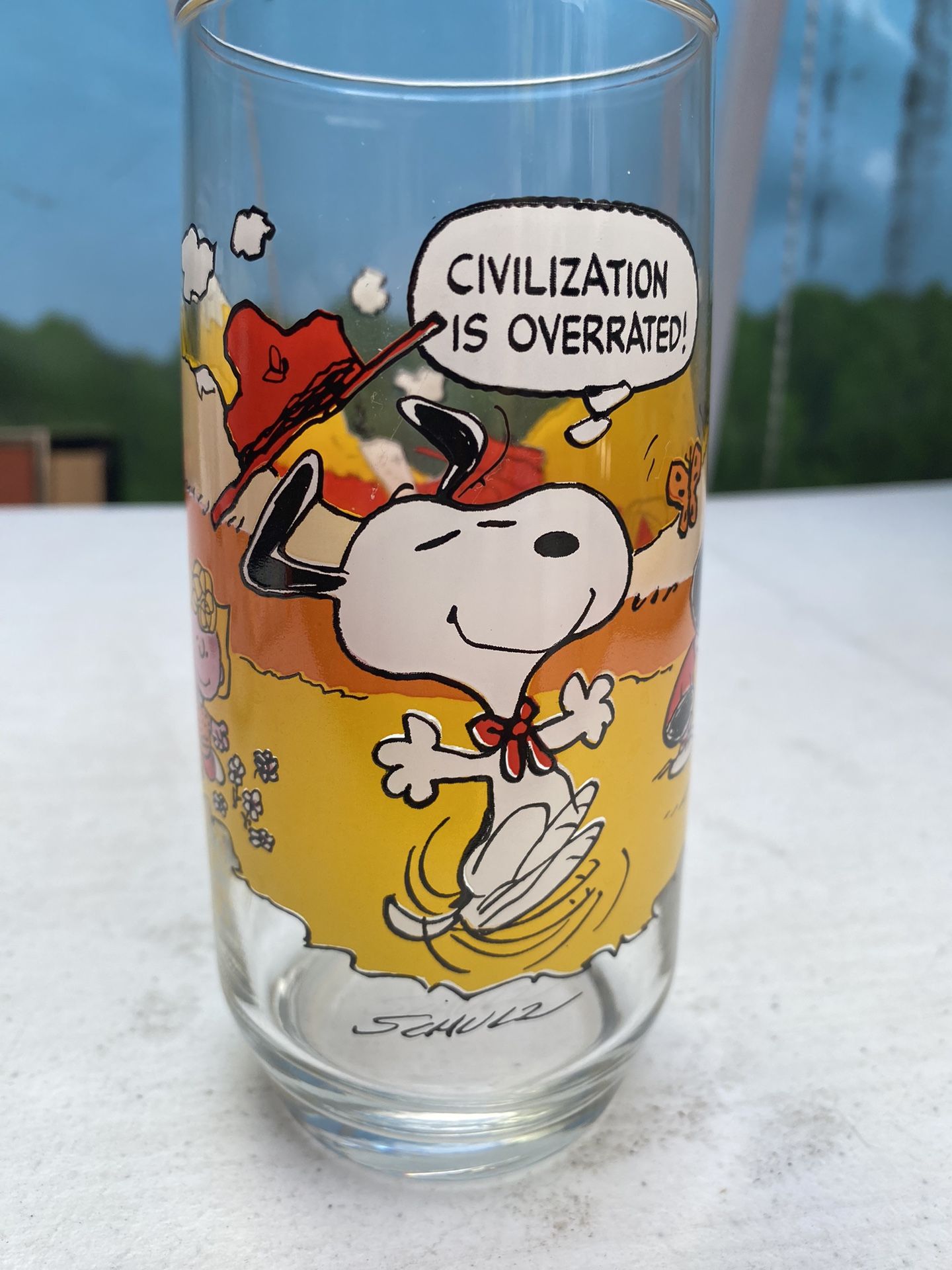 Vintage 1965 Camp Snoopy Civilization Is Overrated Collection McDonald's Charlie Brown 6" Tall Glass