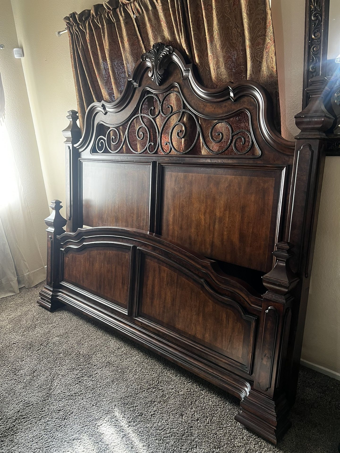 California King Ornate Carved Wood Bed Frame & Mirror (for Dresser Or Wall) $600