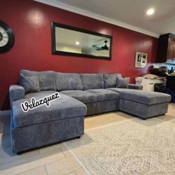✅️✅️4 pc  grey corduroy fabric sectional sofa with double chaise.✅️✅️✅️