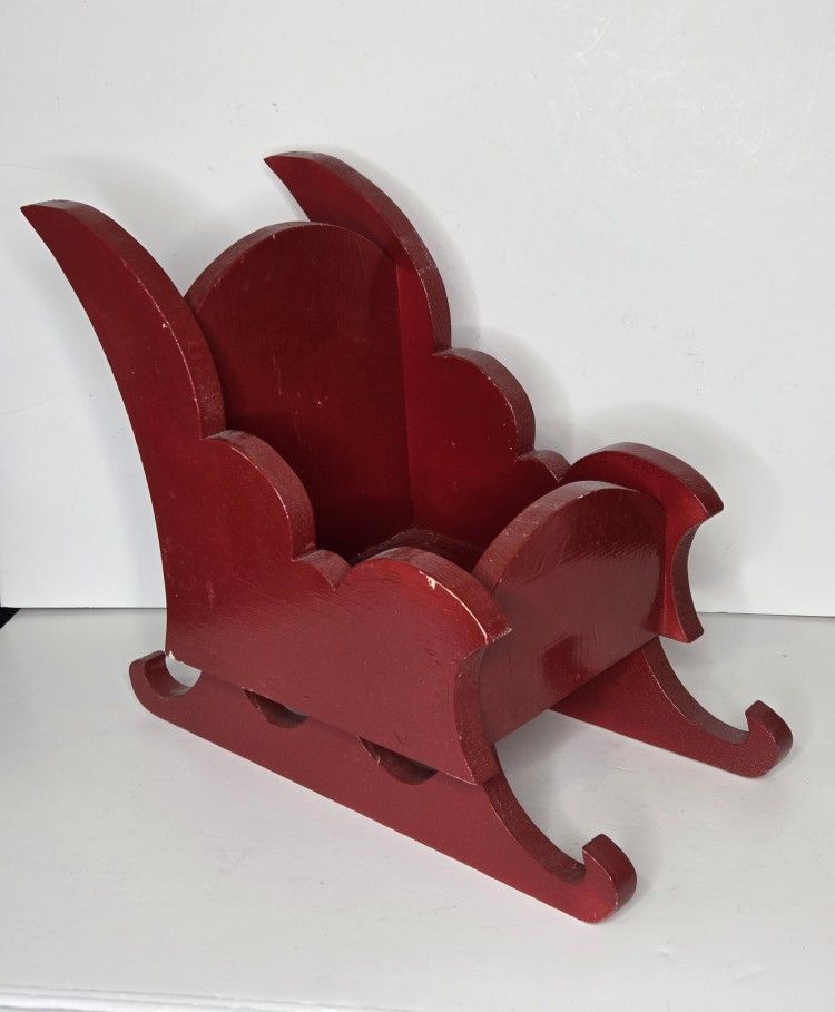 Vintage Handmade Red Wooden Christmas Santa Sleigh Large Size