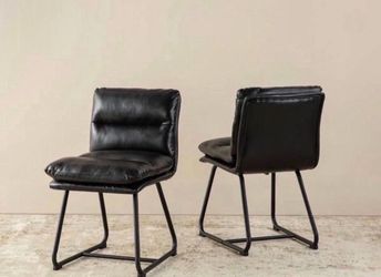 17 stories Modern Two-Tone Color Leatherette Mixed Fabric Dining Chair With Metal Black Tapered Legs (Set of 2)