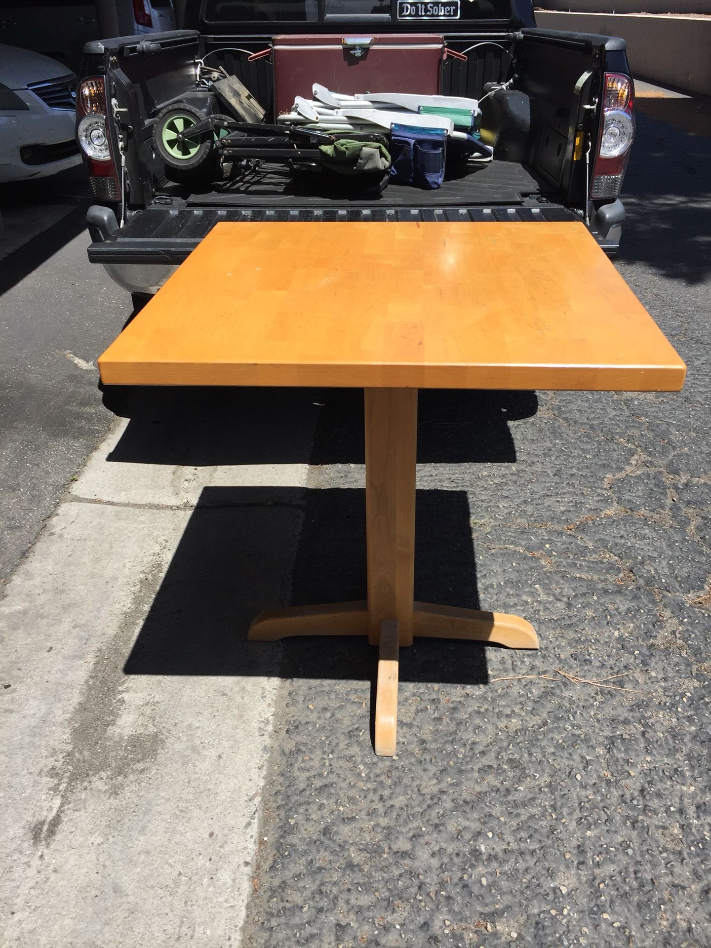 Butcher block pedestal dining table / restaurant or bar style