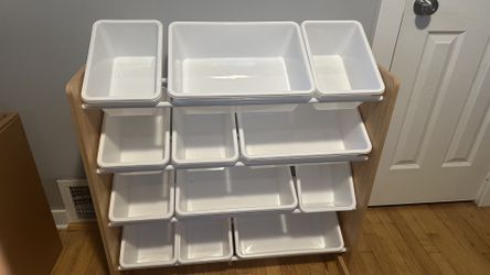 Toy Storage Shelf Bins Wooden White 