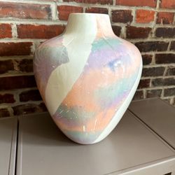 Vintage 80s Large Pastel Abstract Art Pottery Vase 