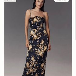 Reformation Frankie Silk Maxi Dress black and gold