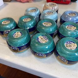 (11) DMC Cebelia Cotton Crochet Thread France mix Lot Blue Aquamarine size 10