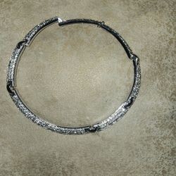 Vintage Christian Dior Diamante Linked Panel Silver Tone Choker 