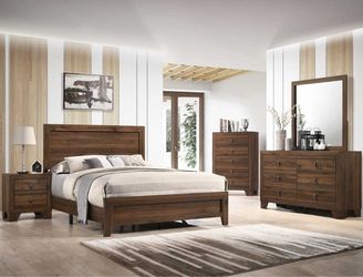 4 PIECE BROWN CHERRY FINISH FULL QUEEN OR KING SIZE BEDROOM SET BED DRESSER MIRROR NIGHT STAND - JUEGO RECAMARA MATRIMONIAL