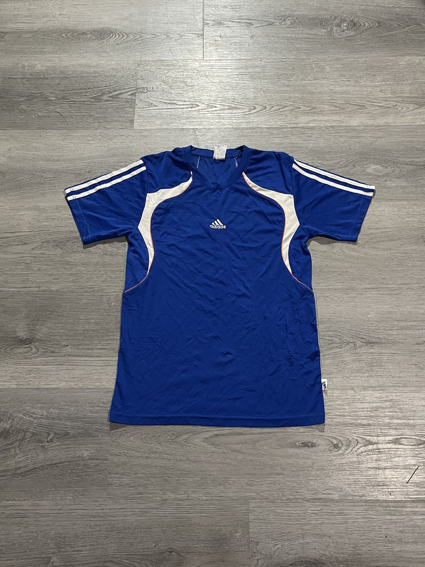 Vintage adidas men's blue/ white soccer shirt