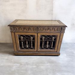 Vintage Mini Bar Wine Cabinet with Marble Top