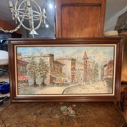 Mid Century Oil On Canvas Signed 56 X 32