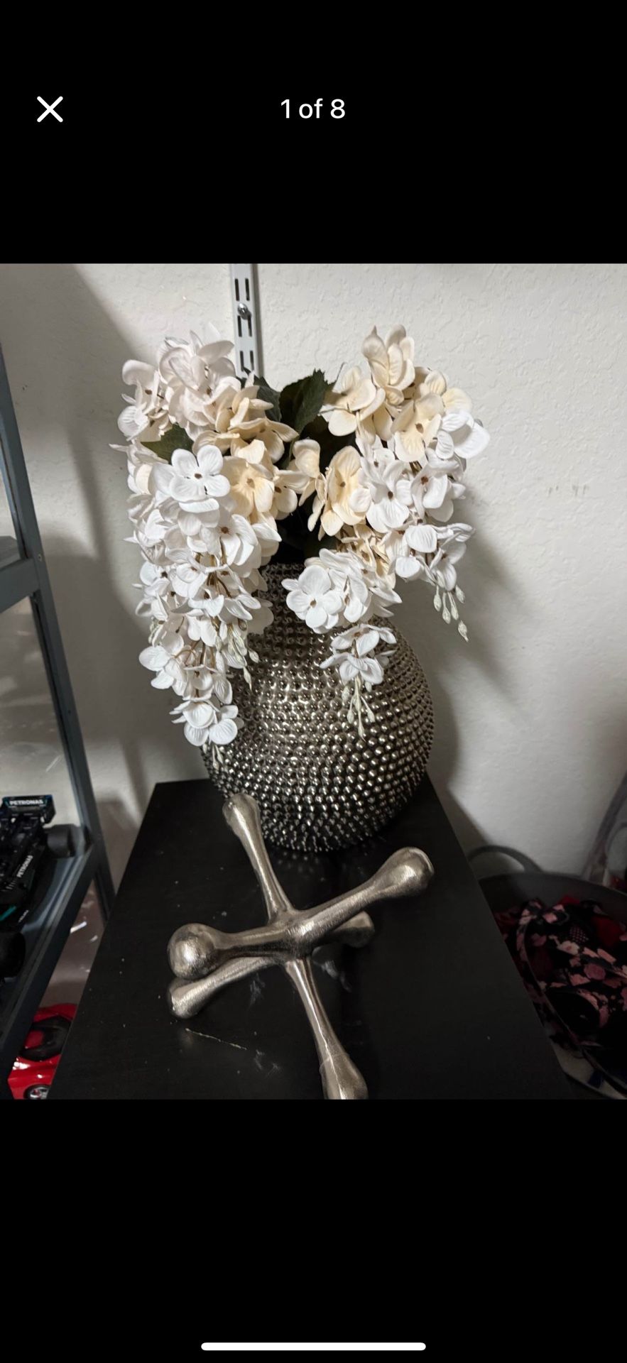 Vase With Fake Plants And Silver Decor