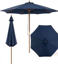 Transform Your Outdoors with Style and Comfort! 9' Navy Blue Bamboo Patio Umbrella.