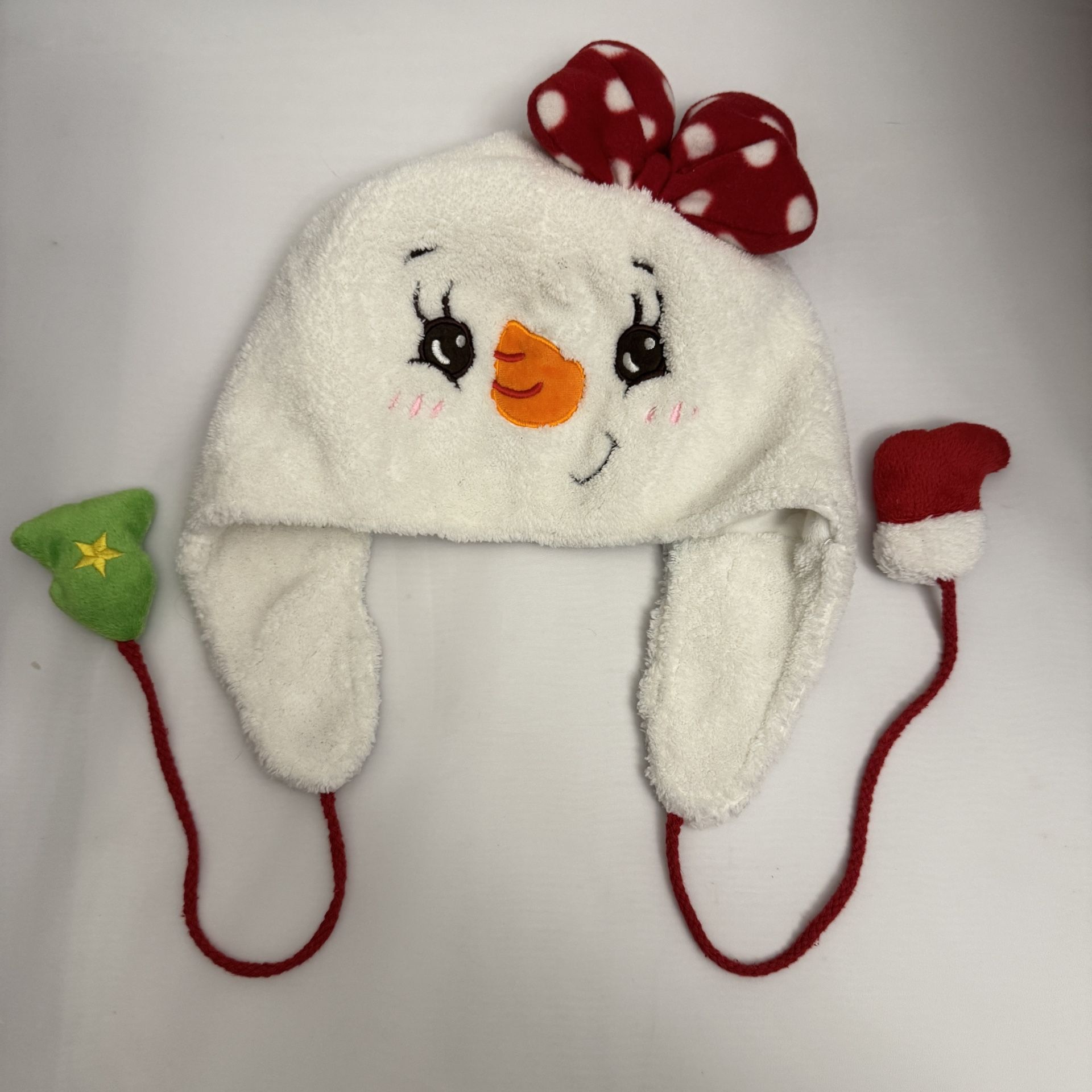 Korean Lotte World Adventure Snowman Winter Hat with Bow – Plush Fleece Holiday Cap