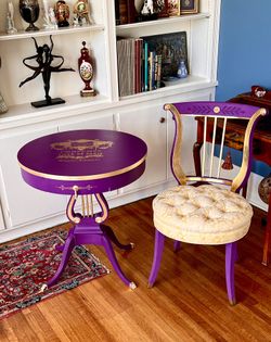 Refurbished Vintage Drum Table And Chair