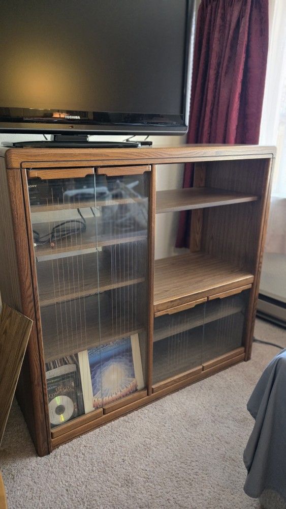 Brown Wood Entertainment Center, Glass Doors