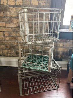 (3) Vintage Metal Milk Crates