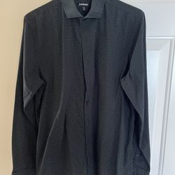Men’s Express Black Dress Shirt with White Dots, Slim Medium