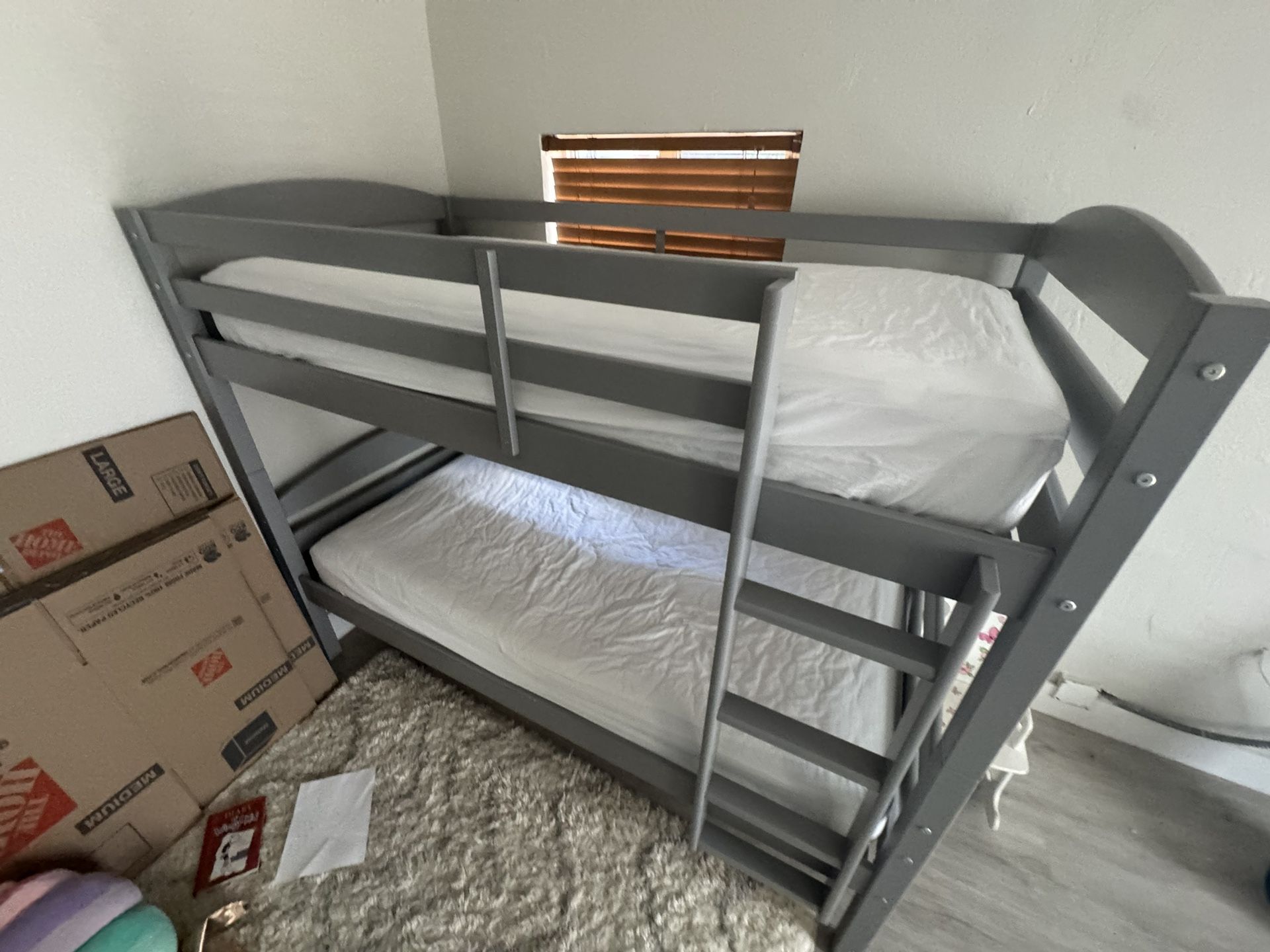 Gray Wooden Bunk Bed – Sturdy Twin/Twin Frame