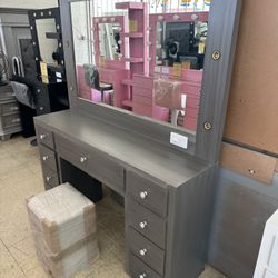 New Grey Vanity With Stool