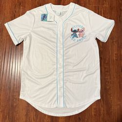 Disney Lilo & Stitch Angel Baseball Jersey Shirt Mens Sz Medium White Brand New! 